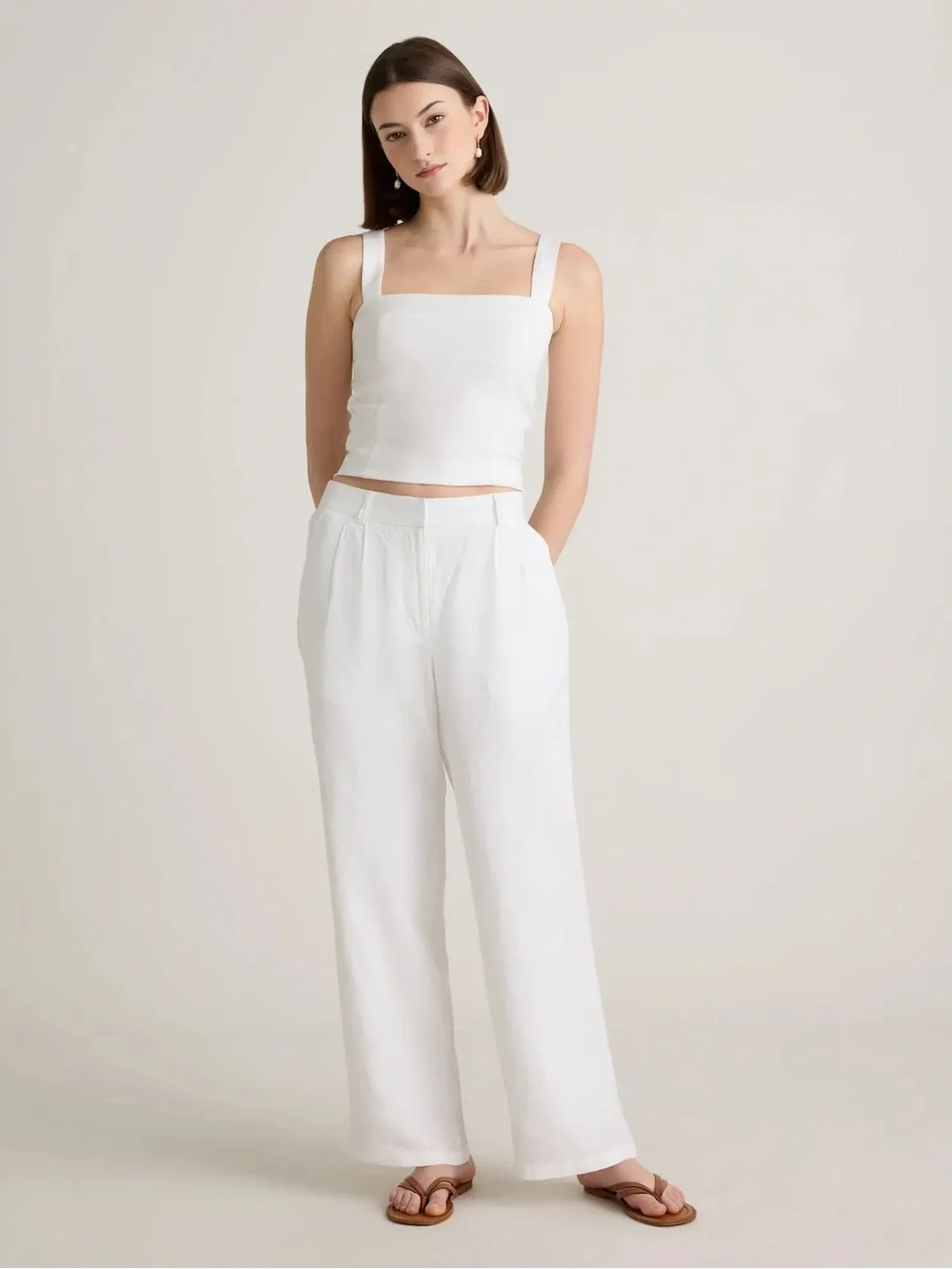 Quince White 100% European Linen Pleated Trousers (WORN ONCE)